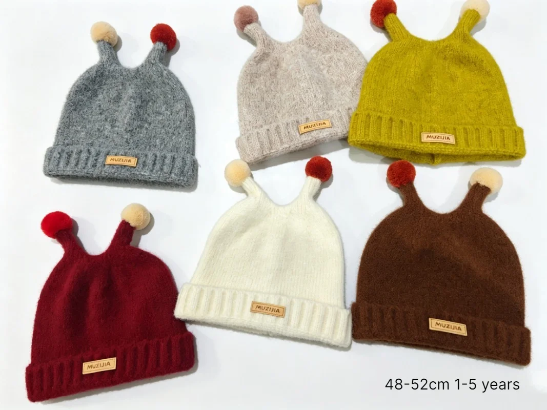 Knit Beanie Hat Warm - 子供用冬用帽子 48-52cm 1-5歳 女の子用 ニット帽 ビーニー