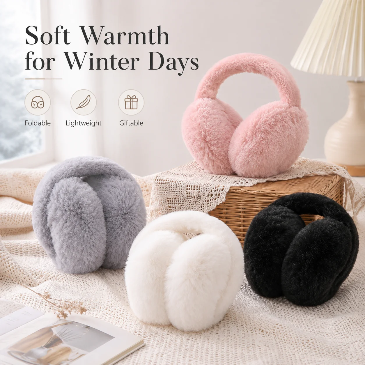 Earmuffs Foldable - 超暖かいプラッシュイヤーマフ、折りたたみ式耳保護具（学生やサイクリスト向け）、防風冬用イヤーウォーマー、ユニセックス