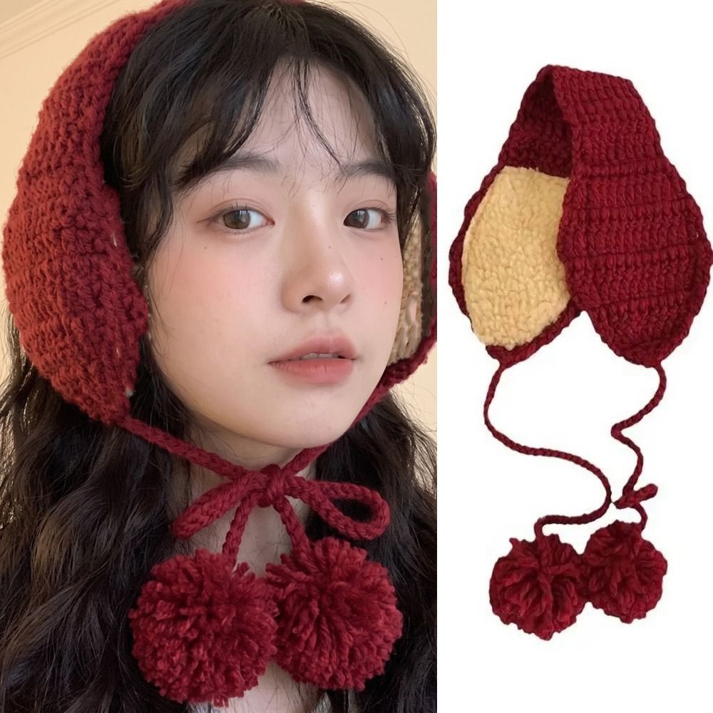 Earmuffs Foldable - 調整可能な防風機能付き、冬用のレースアップ式イヤーマフ。Y2Kスタイルで、折りたたみ可能。屋外での防寒に最適。アクリル繊維とウールを使用し、レースで結ぶタイプのイヤーマフ。