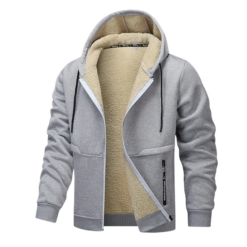 Sherpa Hoodie Fleece - メンズ向け、人気急上昇のカジュアルパーカー。厚手のフリース素材を使用したスウェットシャツ。裏地は厚手のシェルパ素材。ジッパー付きのフード付きジャケット。厚手のストリートウェアコート。202
