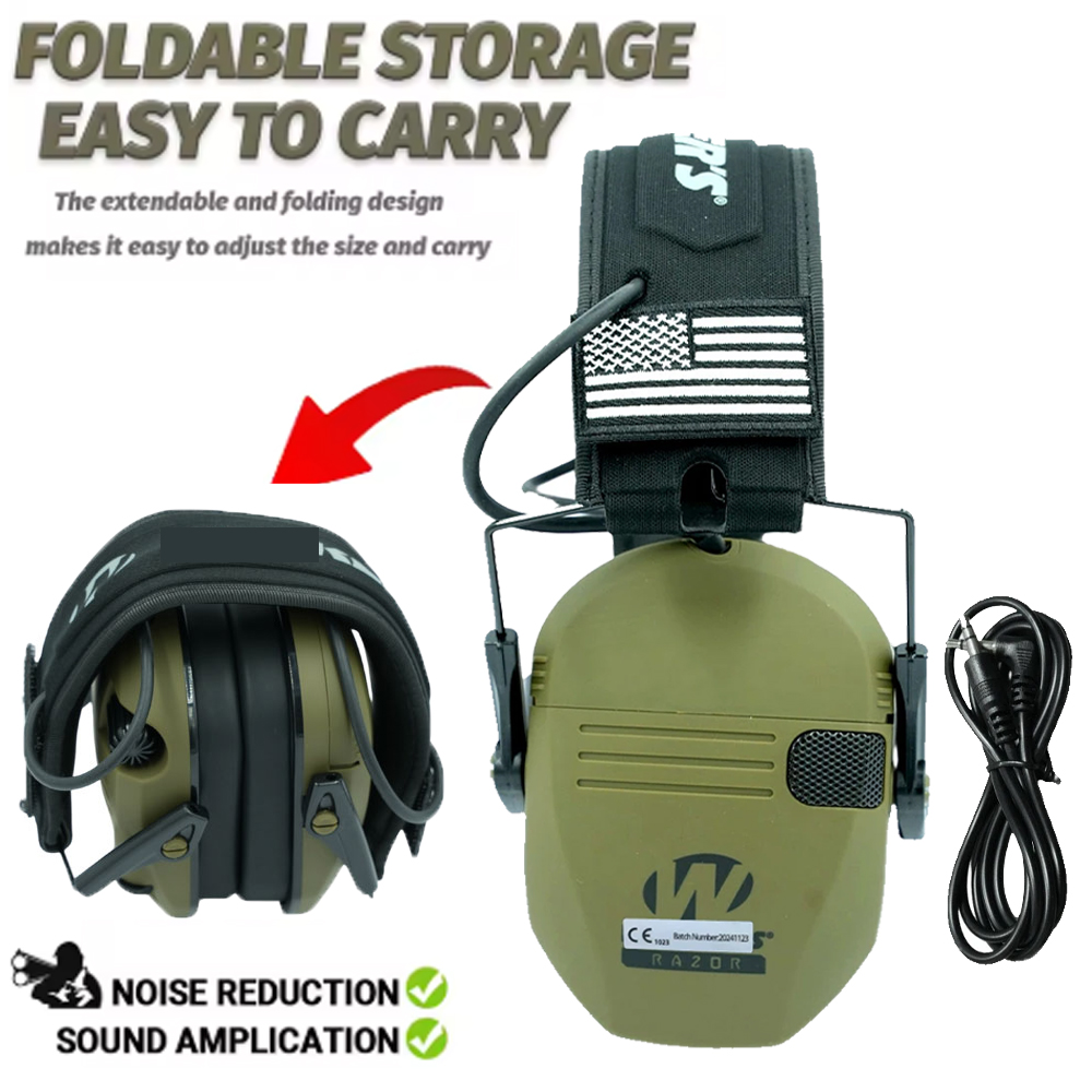 Earmuffs Foldable - 保護用イヤーマグ、超薄型電子折りたたみ式収納聴覚保護イヤーマグ、電池式（電池は含まれていません）狩猟用