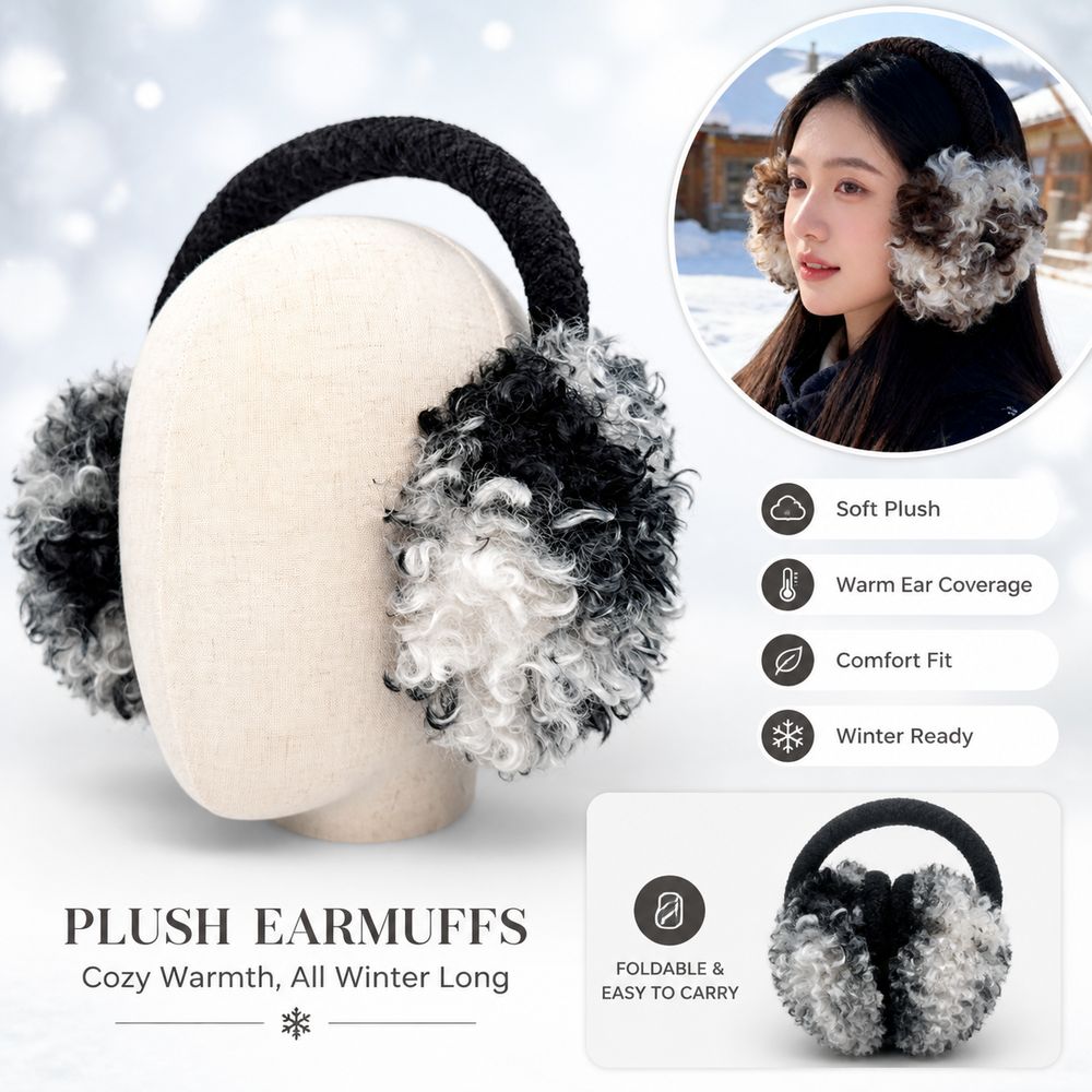 Earmuffs Foldable - 新しい折りたたみ式イヤーマフ、柔らかいニットヘッドバンド、フェイクファーイヤーマフ、カールしたフェイクファー、暖かい耳カバー、冬用イヤーマフ