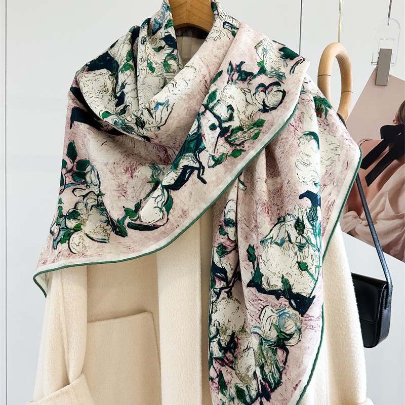 高級 135x135cm シルクウールスカーフ 30% シル - Shawl Wrap Winter のレビューと価格