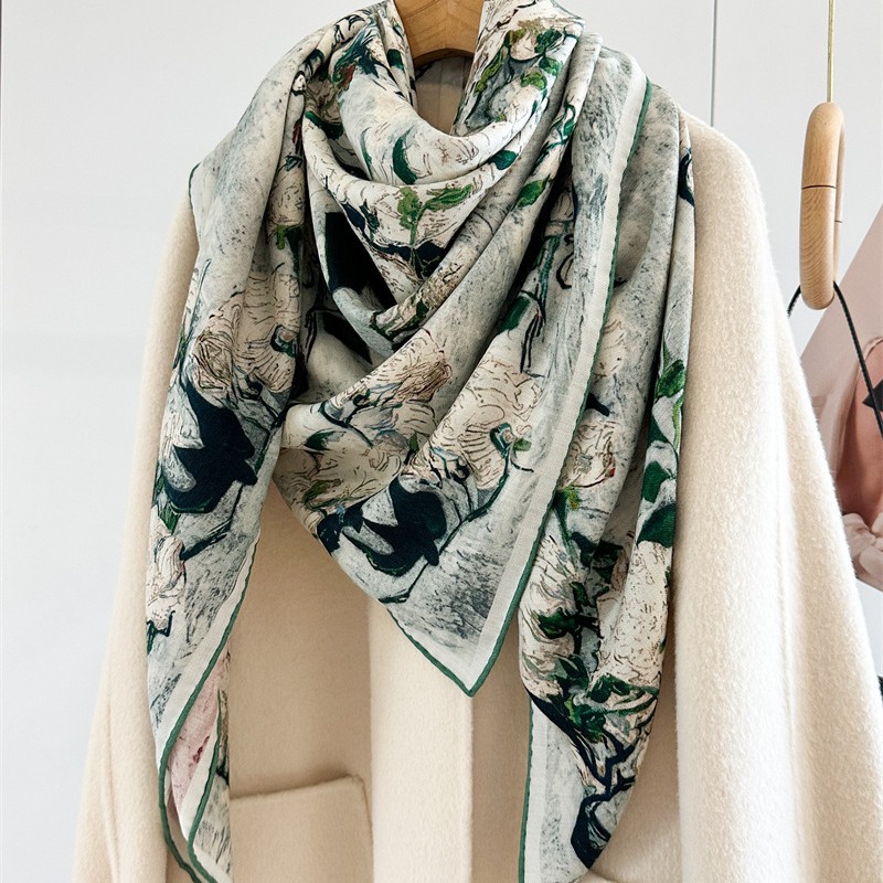 高級 135x135cm シルクウールスカーフ 30% シル - Shawl Wrap Winter のレビューと価格
