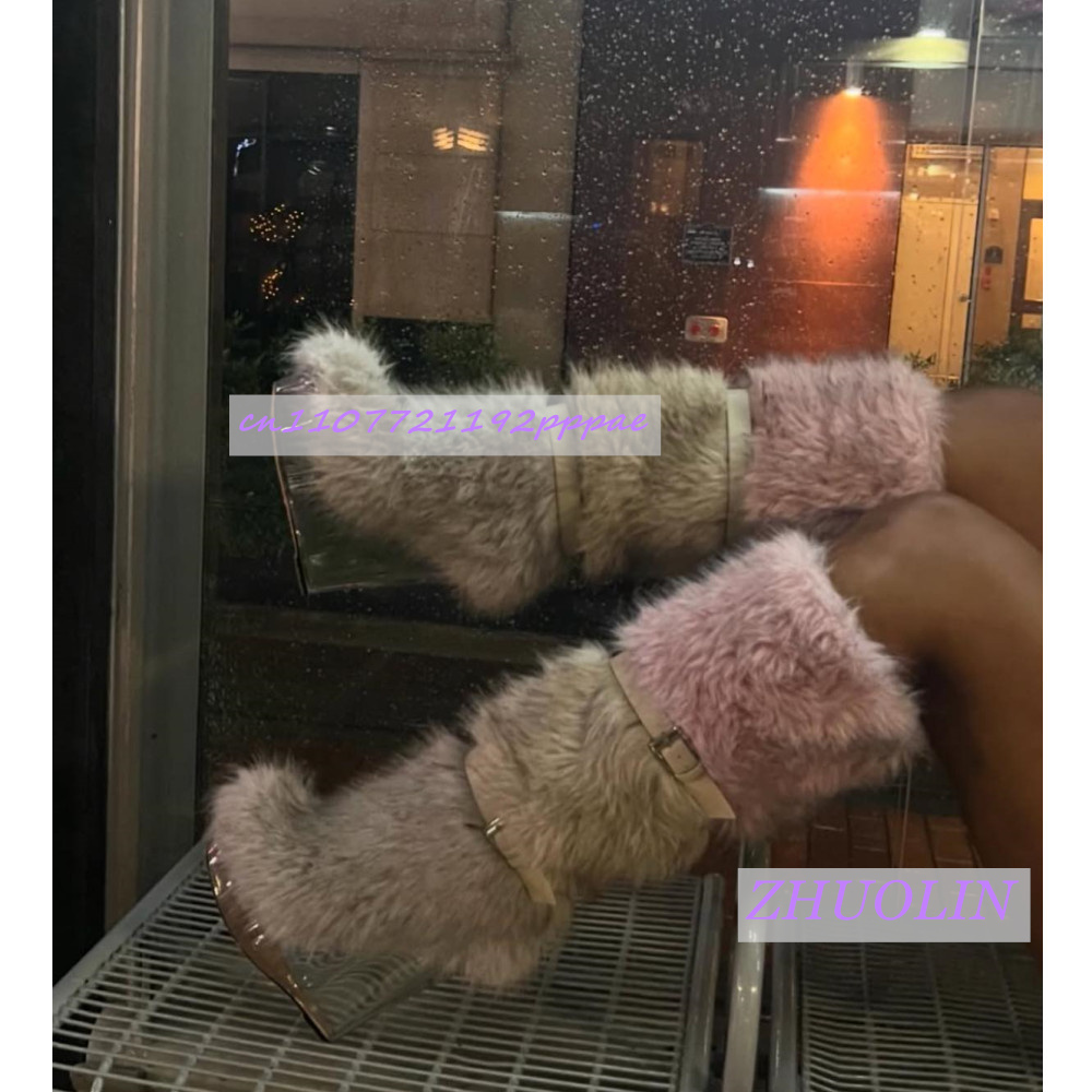冬のグラデーション毛皮のような透明ウェッジブーツ女性の甘いベ - Waterproof Winter Boot のレビューと価格