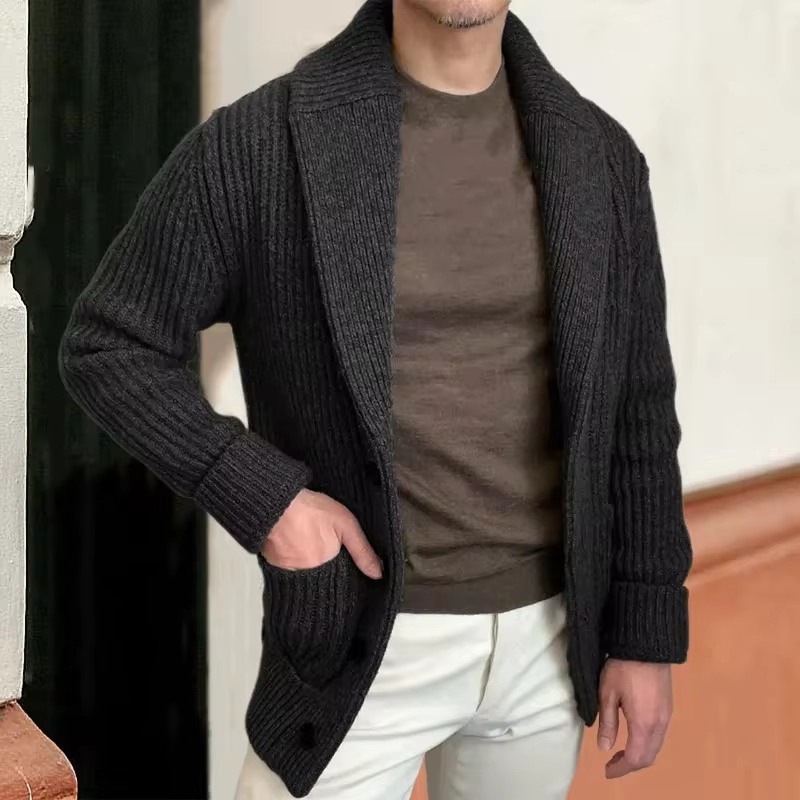 メンズセーター カーディガン ラペル 長袖 レトロ ボタン留 - Down Jacket Packable のレビューと価格